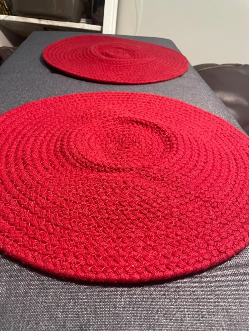 Set of 2 Red Braided Round Placemats 14